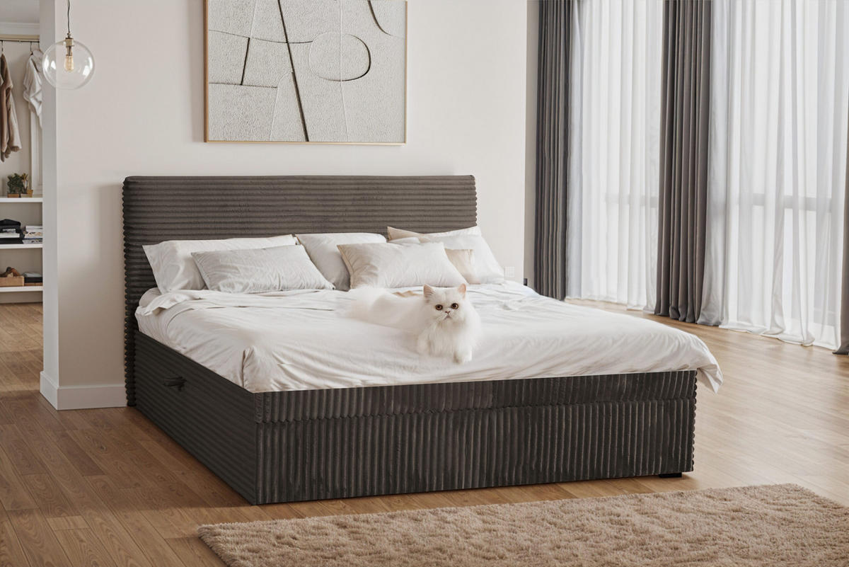 BOXBETT Bettkasten Und Topper TRENTO Ohne Bein Stoff Plüsch Cord 120x200 cm Braun H2-Pocket - Braun, Holz/Textil (120/200cm) - Kaiser Möbel