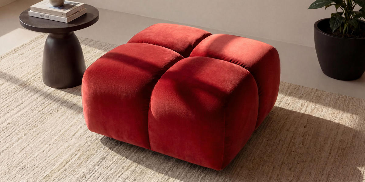 HOCKER, Pouf, Veloursstoff Bluvel, Rotwein, Averro - Weinrot, Holz (88/42/88cm) - Kaiser Möbel