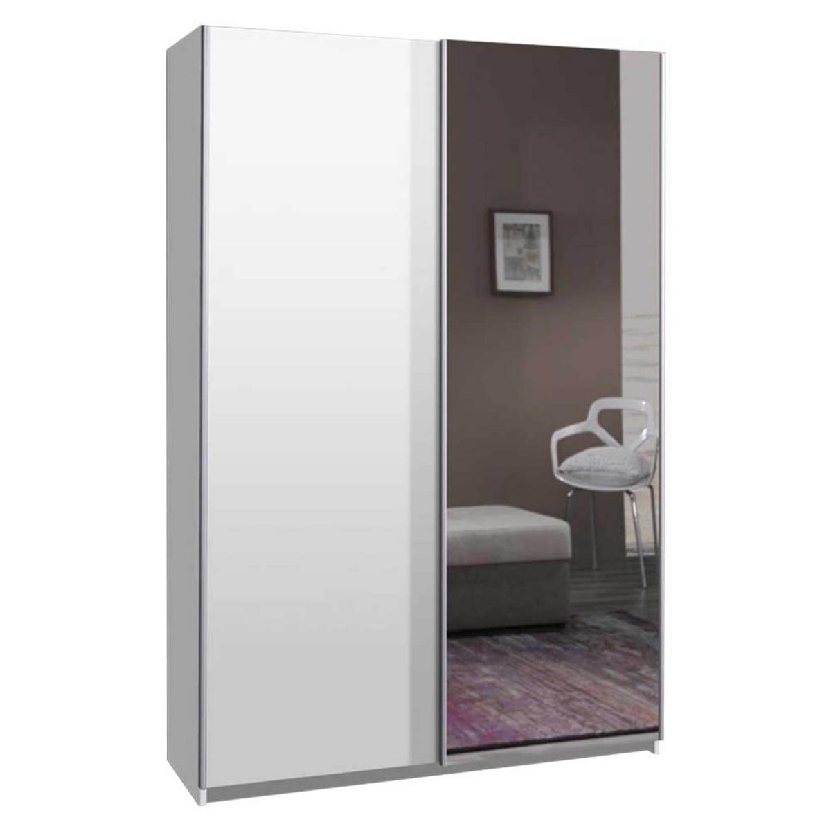 SCHIEBETÜRENSCHRANK - Kleiderschrank Madison mit Spiegel - Weiß - Weiß, Holzwerkstoff (135/211/50cm) - Möblo