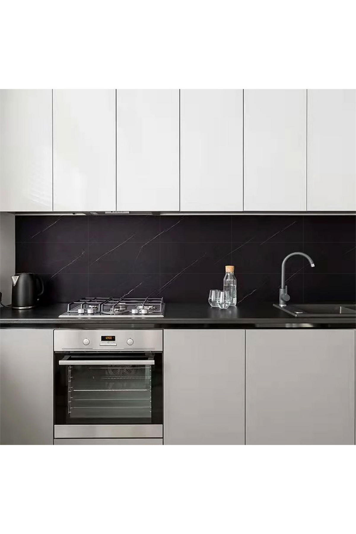 WANDPANEELE 1.8m²/10-TLG. in Schwarz Wasserdicht Selbstklebend Marmormuster Individuell zuschneidbar 60 x 30 x 0,2 cm - Schwarz, Kunststoff (30/60/0.2cm) - Livingandhome