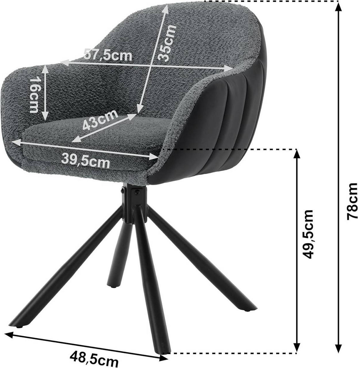 ESSZIMMERSTUHL drehbar, Chenille, Dunkelgrau - Dunkelgrau/Schwarz, Textil/Metall (57.5/78/60.5cm) - Woltu