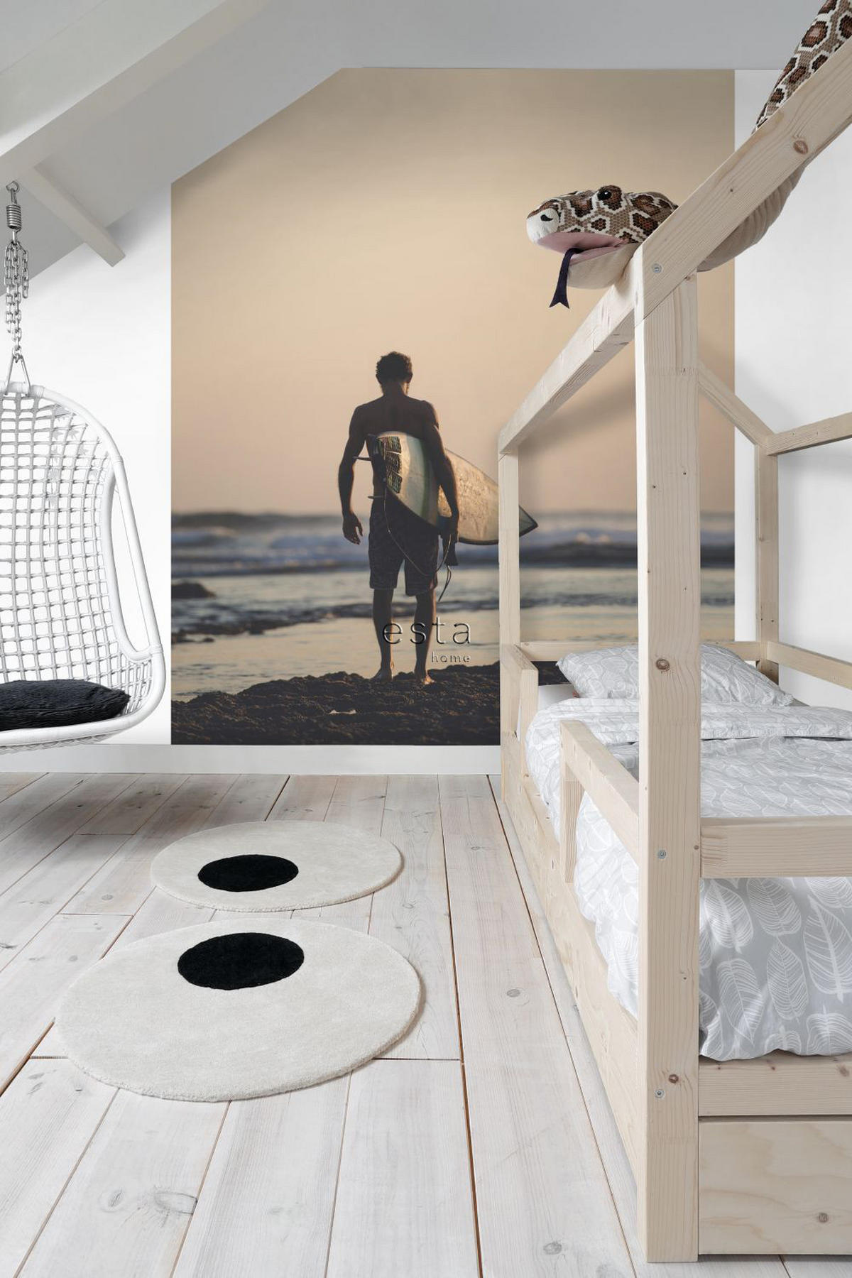 FOTOTAPETE Surfer mit Surfbrett 186 x 279 cm - Braun, Papier (186/279cm) - ESTAhome