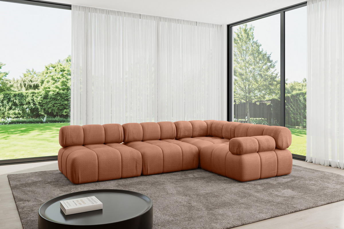 ECKSOFA modulares Sofa Mende-L2 - 285x190x70 cm Apricot Velours - Koralle, Holzwerkstoff/Textil (285/190cm) - ALTDECOR