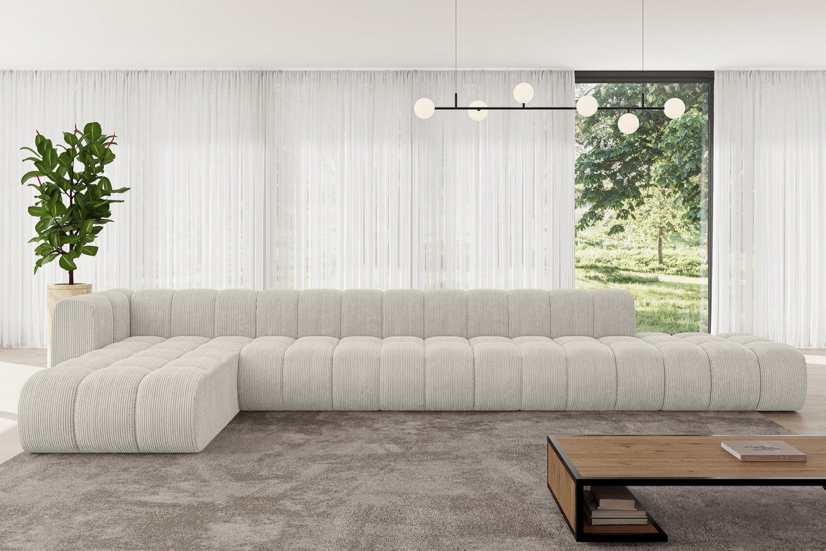 ECKSOFA modulares Sofa Zuvon-L3 - 478x177x70 cm Creme - Hellgrau/Creme, Holzwerkstoff/Textil (478/177cm) - ALTDECOR