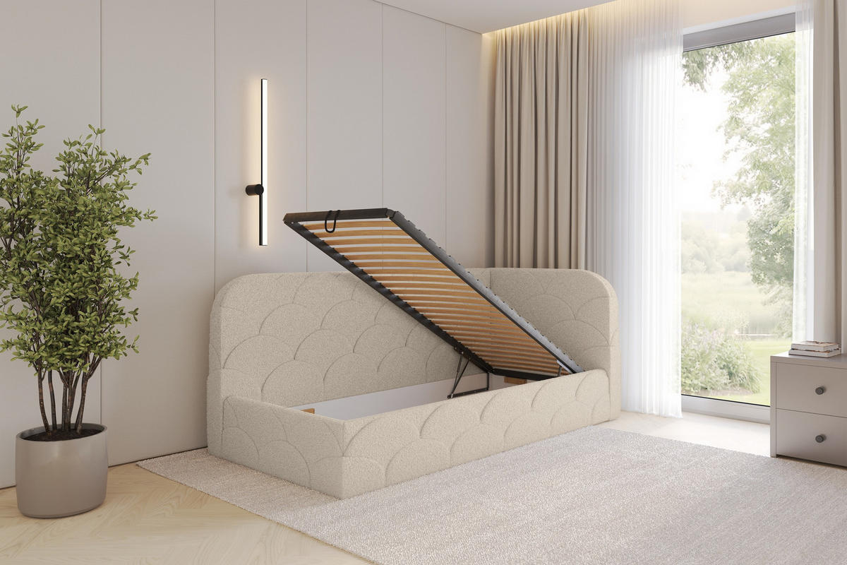EINZELLBETT Jugendbett mit Bettkasten und Matratze H3/H4, Links - ELRY 90x200 Dunkelbeige - Cappuccino, Holzwerkstoff/Textil (90/200cm) - ALTDECOR