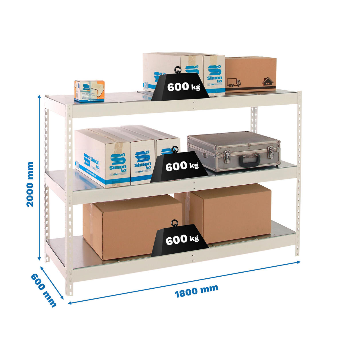 SCHWERLASTREGAL Metal Beast Three HxBxT 200 x 180 x 60 cm Fachlast 600 kg Weiß - Weiß, Metall (180/200/60cm) - PROREGAL