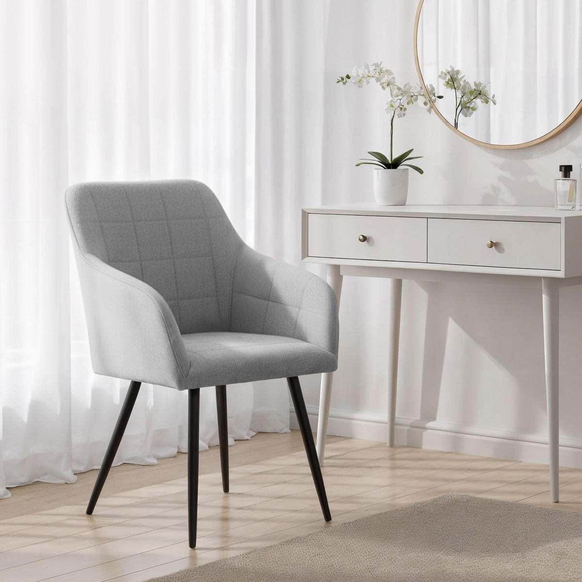 POLSTERSTUHL 6er Set, Metallbeine Hellgrau, Schwarz, X 54/82/58 - Hellgrau/Schwarz, Textil (54/82/58cm) - RAUMHIRSCH FURNITURE