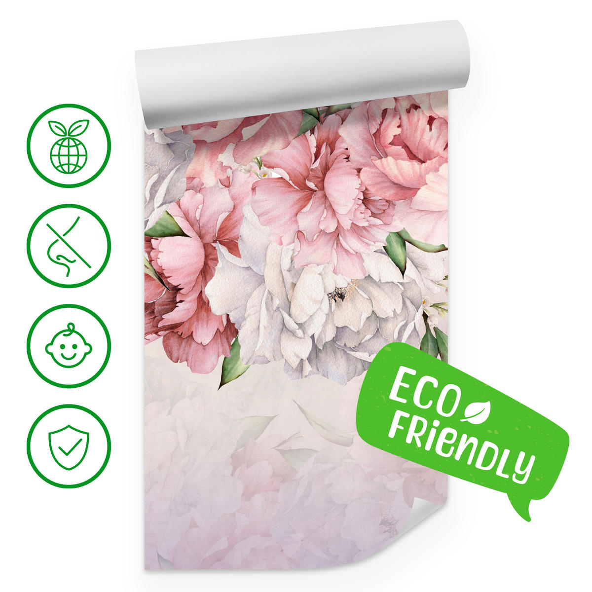 FOTOTAPETE für Badezimmer Zarte Rosa Pfingstrosen Blumen 200x140 - Violett/Rosa, Papier (200/140cm) - Muralo