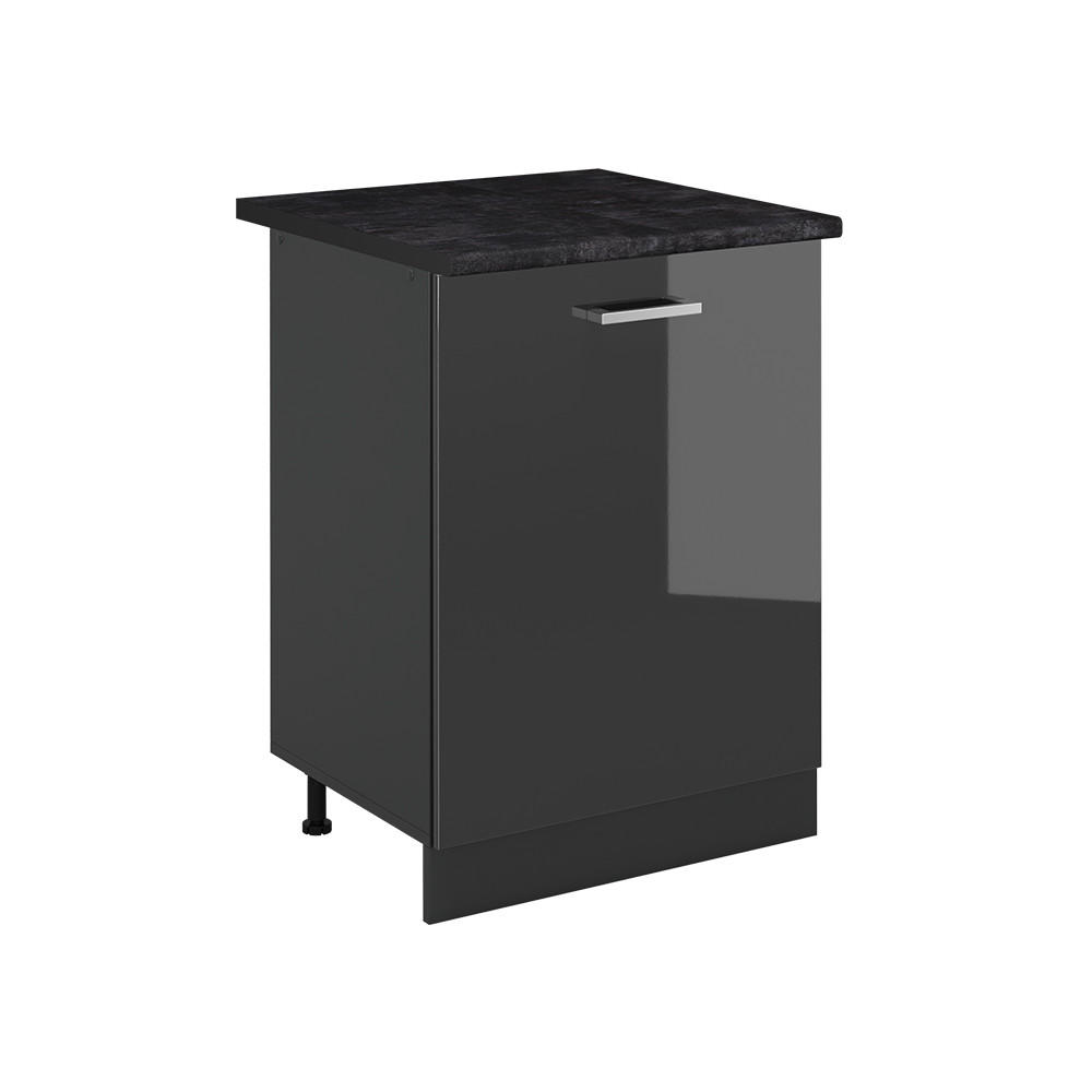 SPODNÍ SKŘÍŇKA KUCHYŇSKÉ LINKY R-Line, Antracitový vysoký lesk/Antracit, 60 cm s 1 dveřmi pracovná doska antracitová - antracitová, kompozitní dřevo (60/81.6/60cm) - Vicco