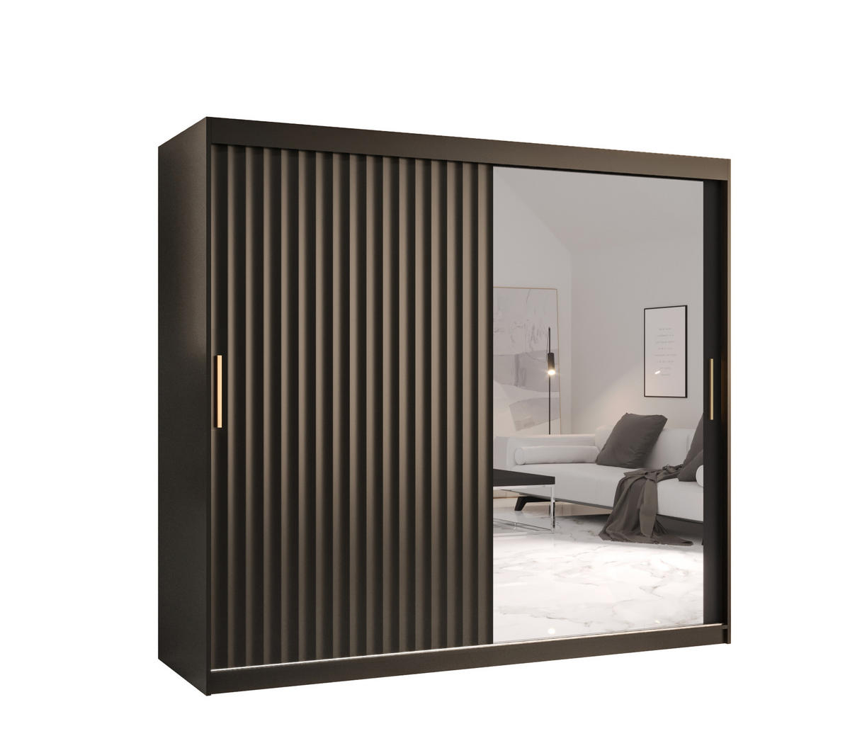 SCHWEBETÜRENSCHRANK 200/200/62 2-türig - Goldfarben/Schwarz, Holz/Kunststoff (200/200/62cm) - Abiks Möbel