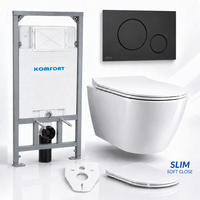 WC-SET ROLO Weiß, Slim-Sitz, Vorwandelement und Betätigungsplatte M678 Schwarz THIN - Weiß, Keramik (53/119.5/48.5cm) - bad land