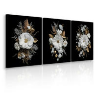 LEINWANDBILDER 3-es Set Blumen Natur 3D - Beige/Schwarz, Textil (90/40cm) - Muralo