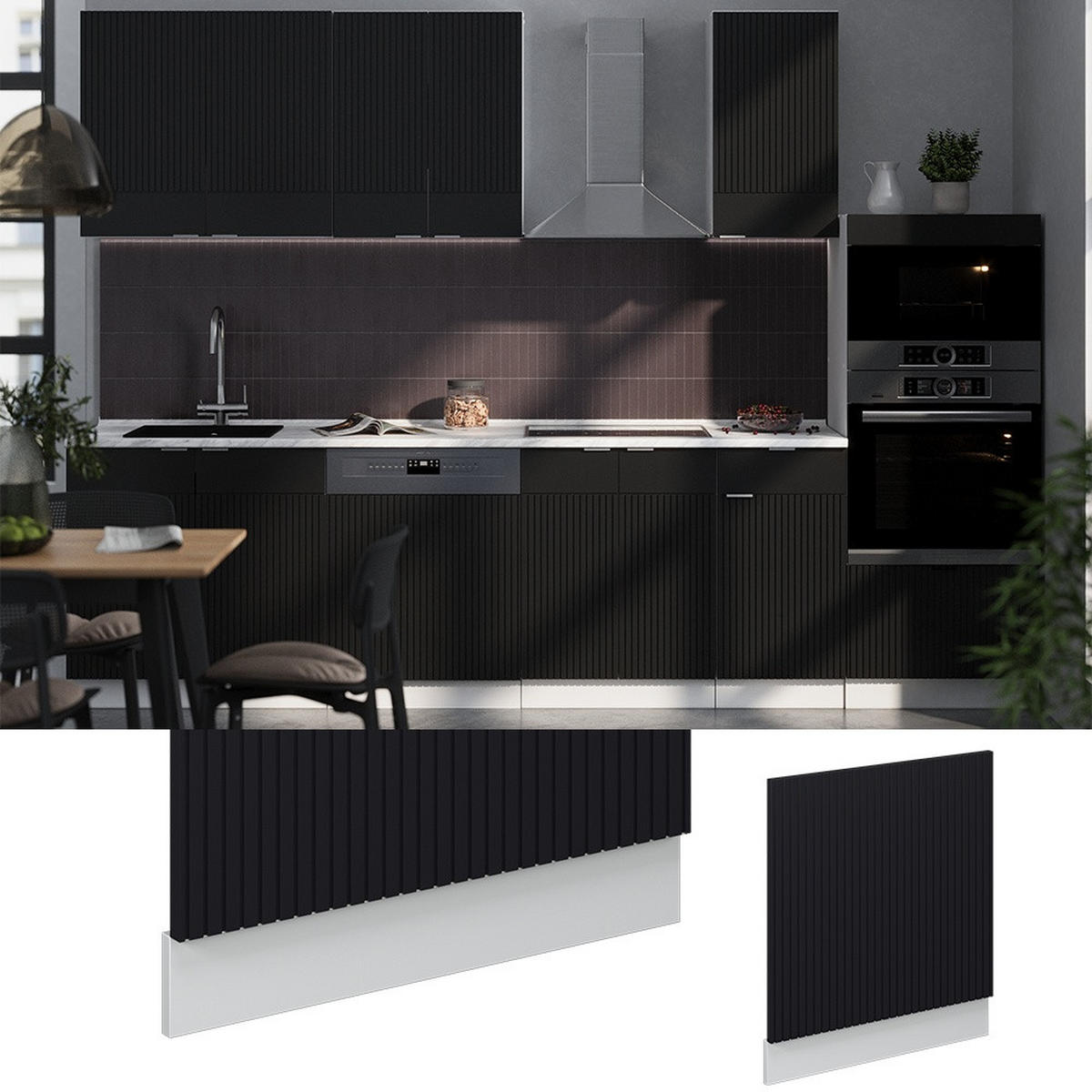 FRONTBLENDE Fame-Line Schwarz gestreift 60 cm ohne Arbeitsplatte - Schwarz/Weiß, Holzwerkstoff (60/67.4/1.6cm) - Vicco