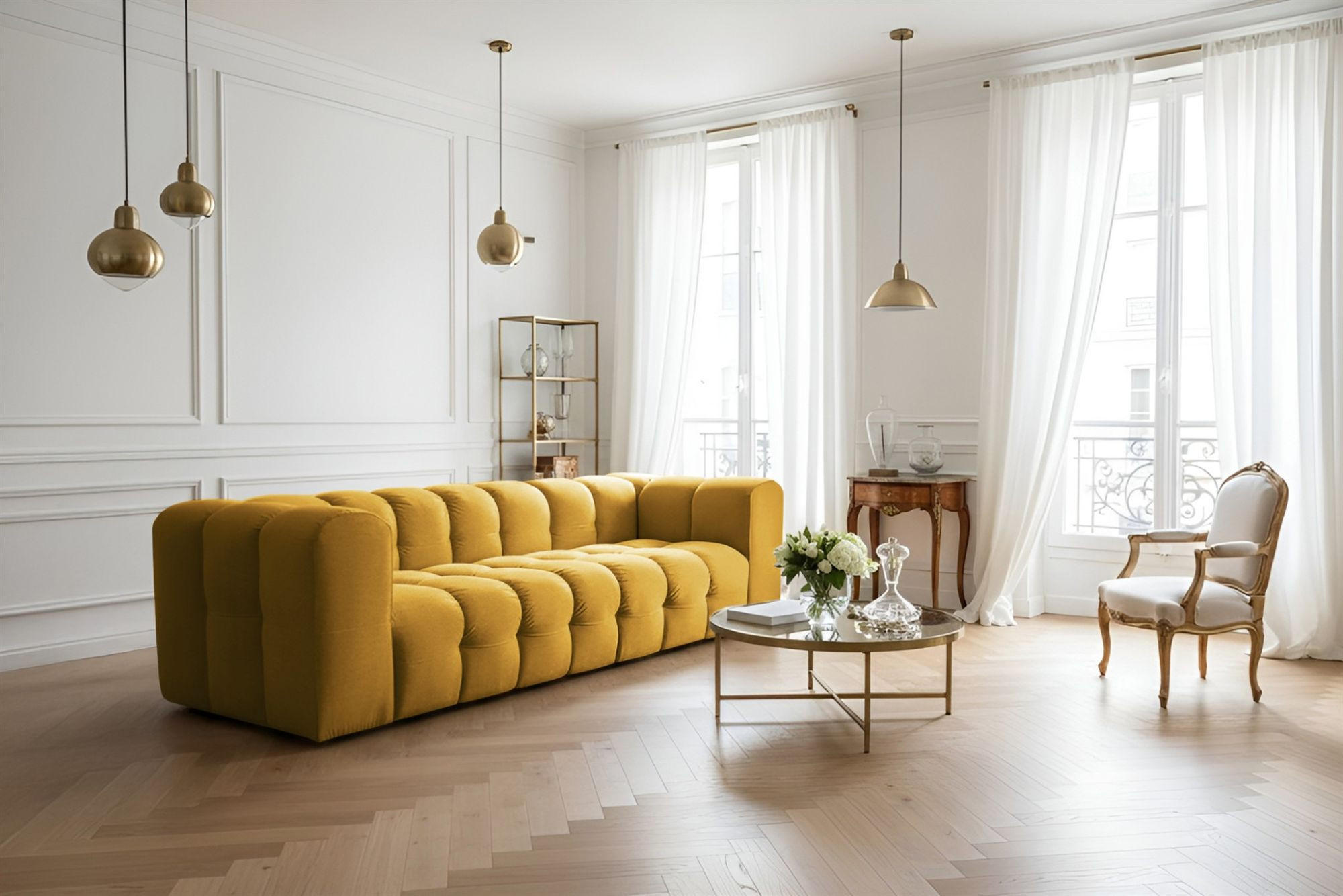 SOFA 4-sitzer Solvie In Tiffani - Gelb, Holzwerkstoff/Textil (250/75/106cm) - Fun Möbel