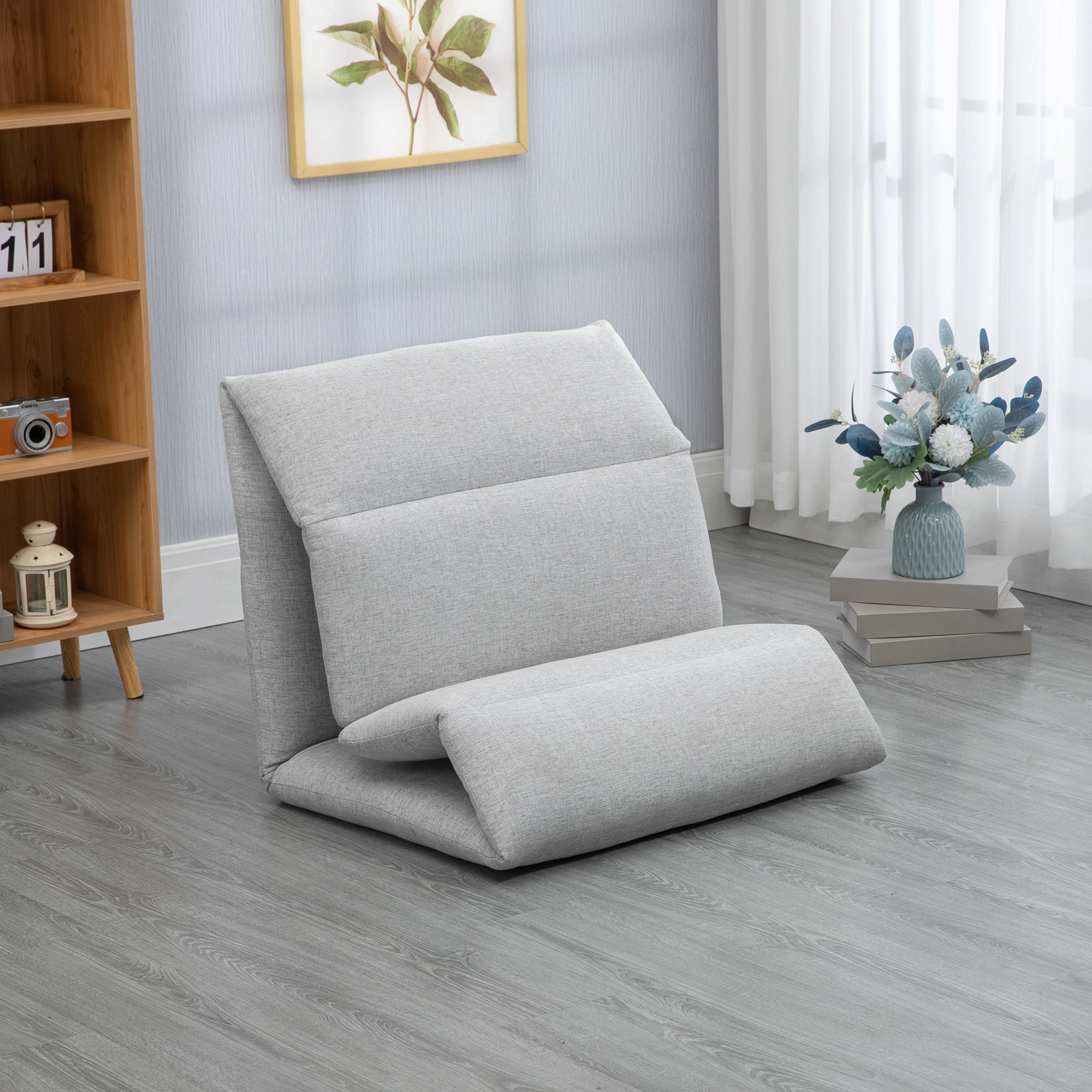 BODENSTUHL Bodensessel mit verstellbarer Rückenlehne Bodensofa Hellgrau - Grau, Metall (71/60/72cm) - HOMCOM