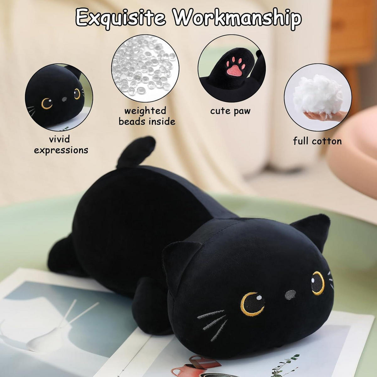 PLÜSCHTIER Katze 25 cm - Schwarz, Textil (12.7/20.3cm)