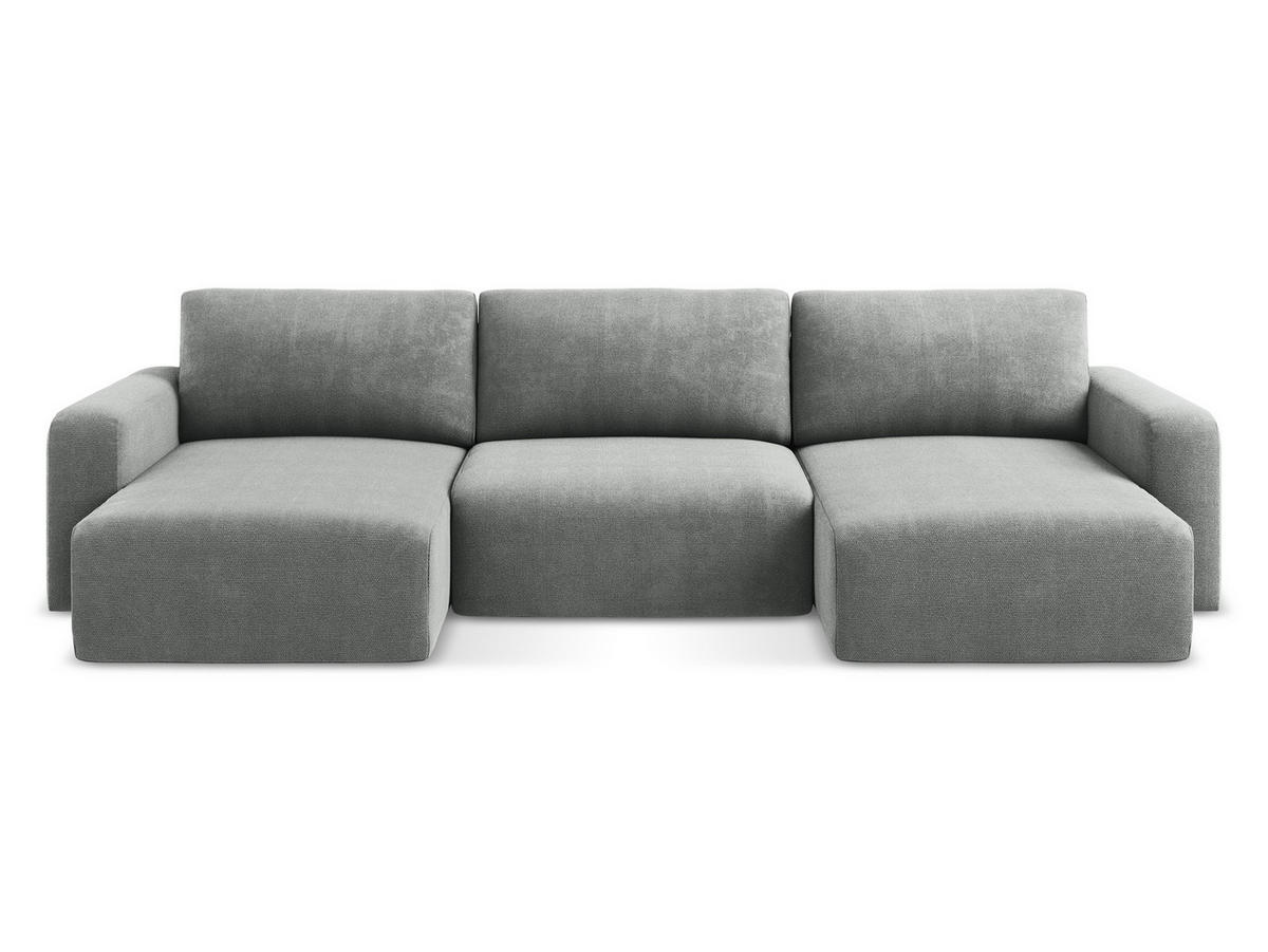 WOHNLANDSCHAFT Chenille Stoff Grau - Blau/Schwarz, Kunststoff/Textil (332/79/149cm) - Makamii