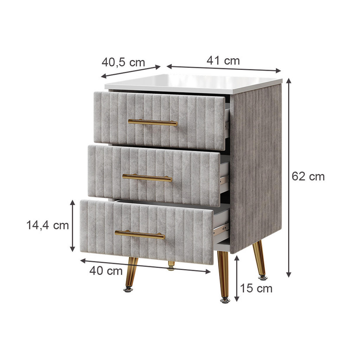 NACHTTISCH Velia Grau 41 x 62 cm mit 3 Schubladen - Grau, Holzwerkstoff (41/62/40.5cm) - Vicco