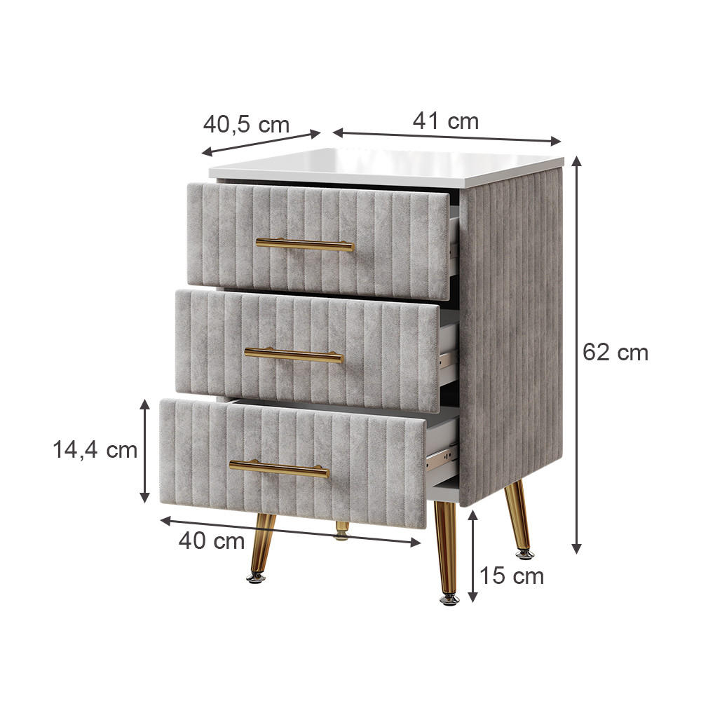 Thumbnail - Vicco Nachttisch, Grau, Holzwerkstoff, Rechteckig, 41x62x40.5 cm, Schlafzimmer, Nachttische