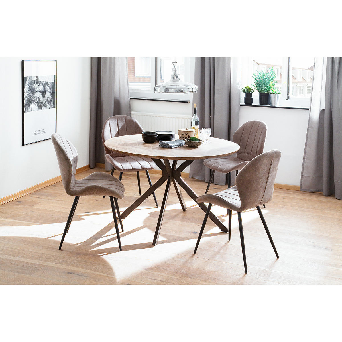 ESSZIMMERSTUHL - Microfaser / Metall - Sandfarben, Textil/Metall (51/89/56cm) - home24