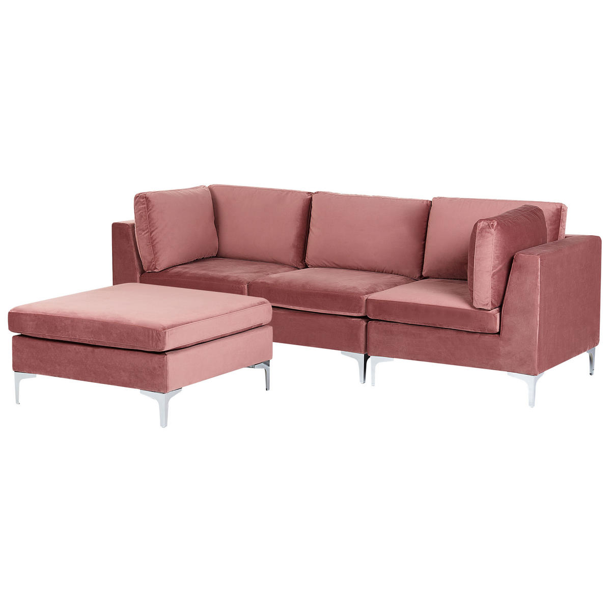 3-SITZER-SOFA Samtstoff rosa mit Ottomane Evja - Pink, Textil (235/84/85cm) - Beliani