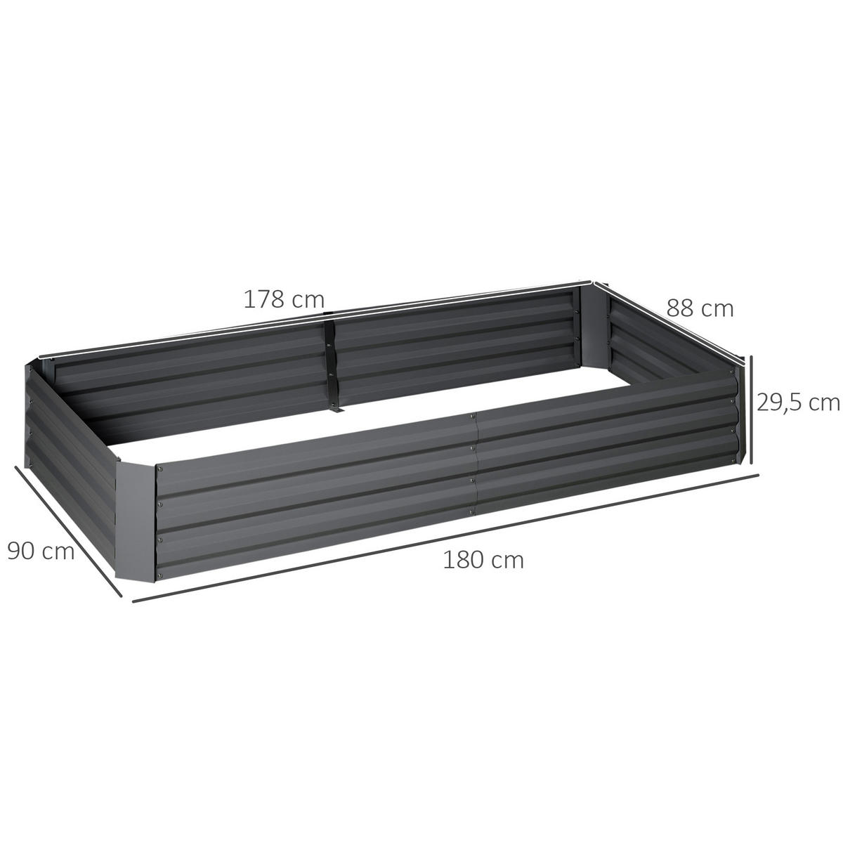 HOCHBEET DE-12116 mit Rankhilfe 180/90/29,5 cm Anthrazit - Dunkelgrau, Metall (180/29.5/90cm) - ComfortXL