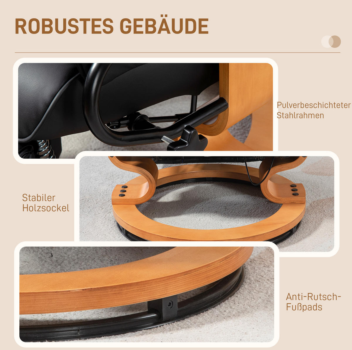 RELAXSESSEL 78/88/103 cm in Schwarz drehbar mit Liegefunktion - Schwarz, Leder (78/103/88cm) - BEAOK