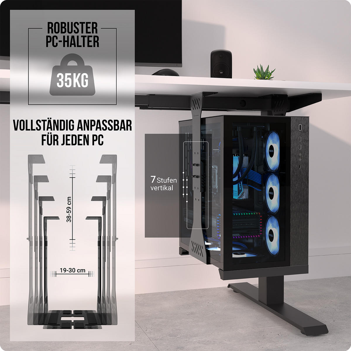 PC-HALTERUNG Schreibtisch - Schwarz - Schwarz, Metall (30/30/59cm) - Ultimate Setup