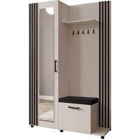 GARDEROBE Linaro mit Spiegel, Sitzbank in Lamellen-Optik 137/207/42 cm, Rechts - Kaschmir/Schwarz, Holzwerkstoff (137/207/42cm) - WFL GROUP