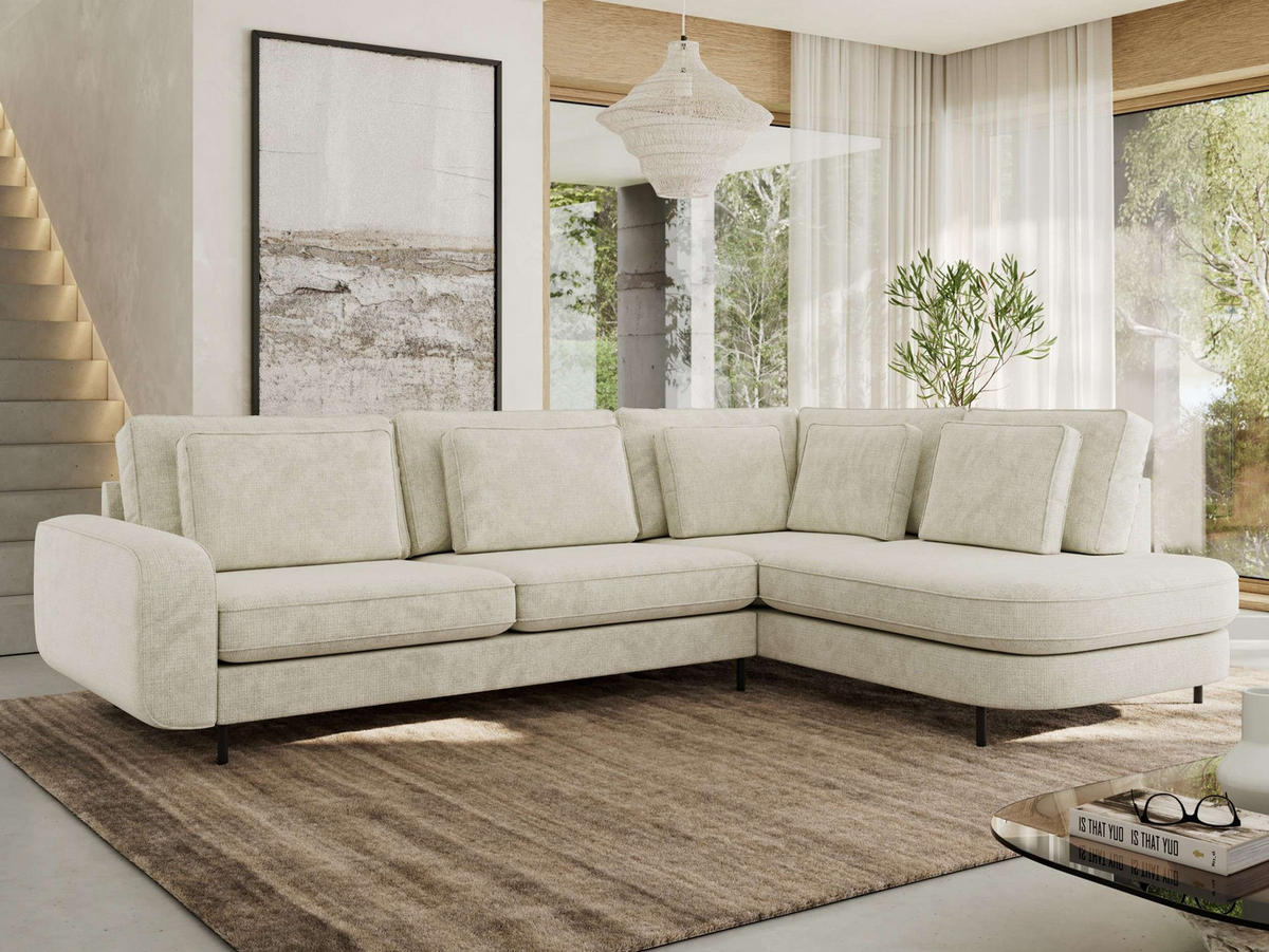ROHOVÁ SEDAČKA CALENO L - Krémový hladký senil - Levá Strana - černá/krémová, kov/textil (317/225cm) - MKS
