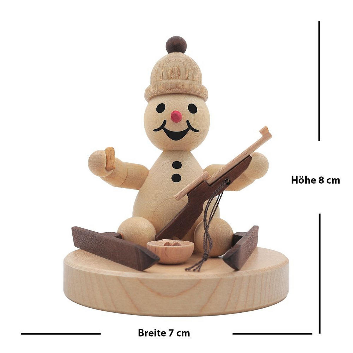 HOLZFIGUR Schneemann Junior sitzender Biathlet auf Sockel 8 cm - Multicolor, Holz (7/1/0.1cm)