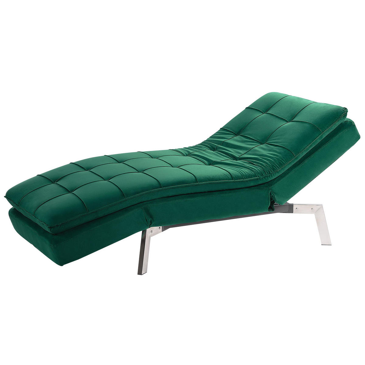RELAXLIEGE Samtstoff smaragdgrün verstellbar Loiret - Silberfarben/Grün, Textil (179/93/76cm) - Beliani