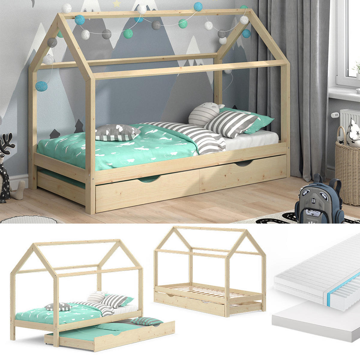 DOMEČKOVÁ POSTEL Wiki Přírodní dřevo - přírodní, dřevo (90/200cm) - VitaliSpa