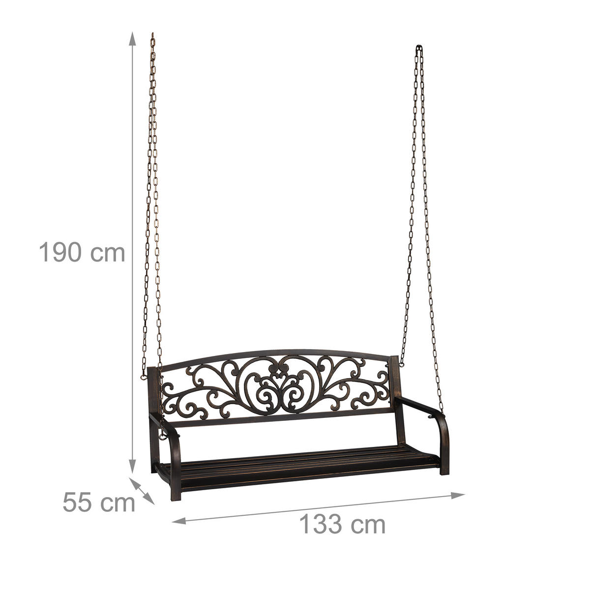 HÄNGEBANK - Schwarz, Metall (133/190/55cm) - Relaxdays