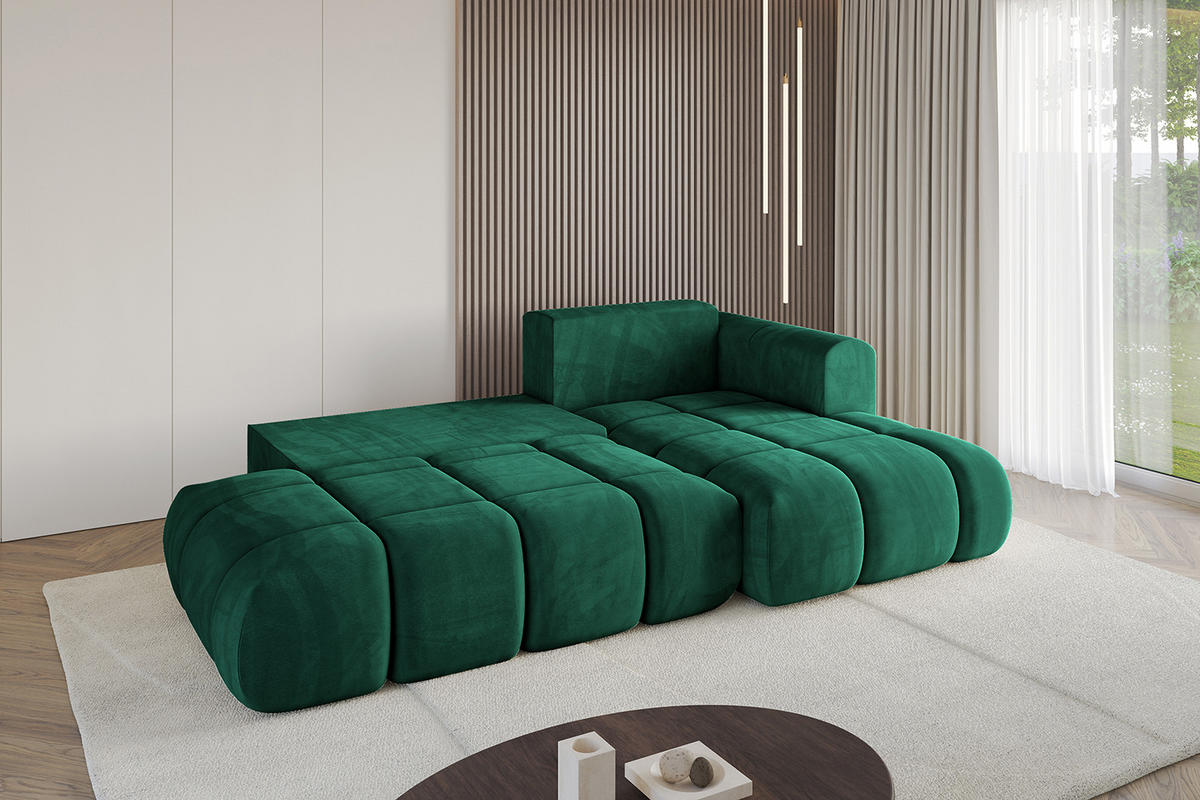 ECKSOFA Ottomane Rechts CLOUD-L 289x180x40 Dunkelgrün Velours - Dunkelgrün, Holzwerkstoff/Kunststoff (289/180cm) - ALTDECOR
