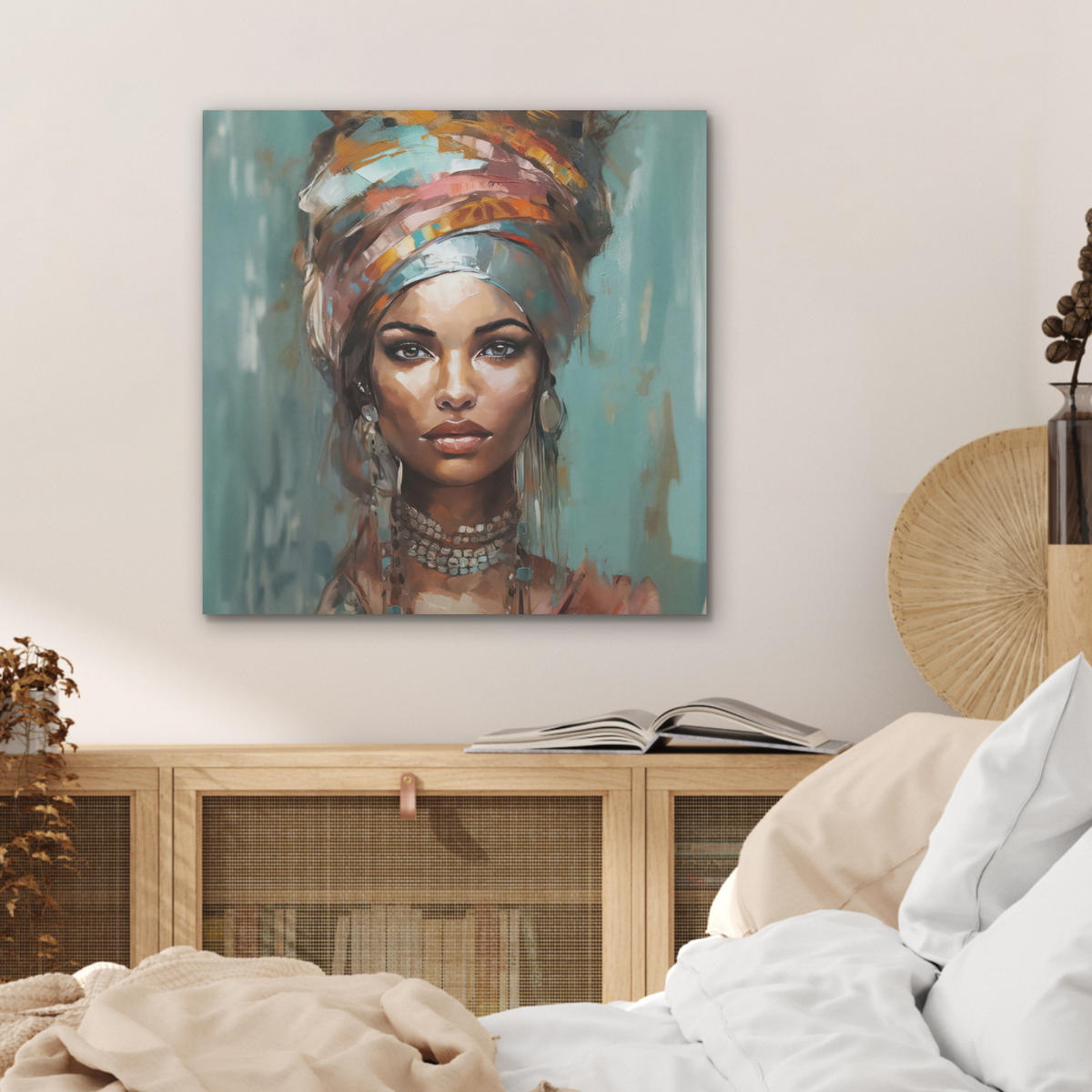 AKUSTIKBILD Frau - Kunst - Schmuck - Porträt Wandbilder 60x60 cm - Blaugrau, Kunststoff (60/60/0.9cm) - MuchoWow