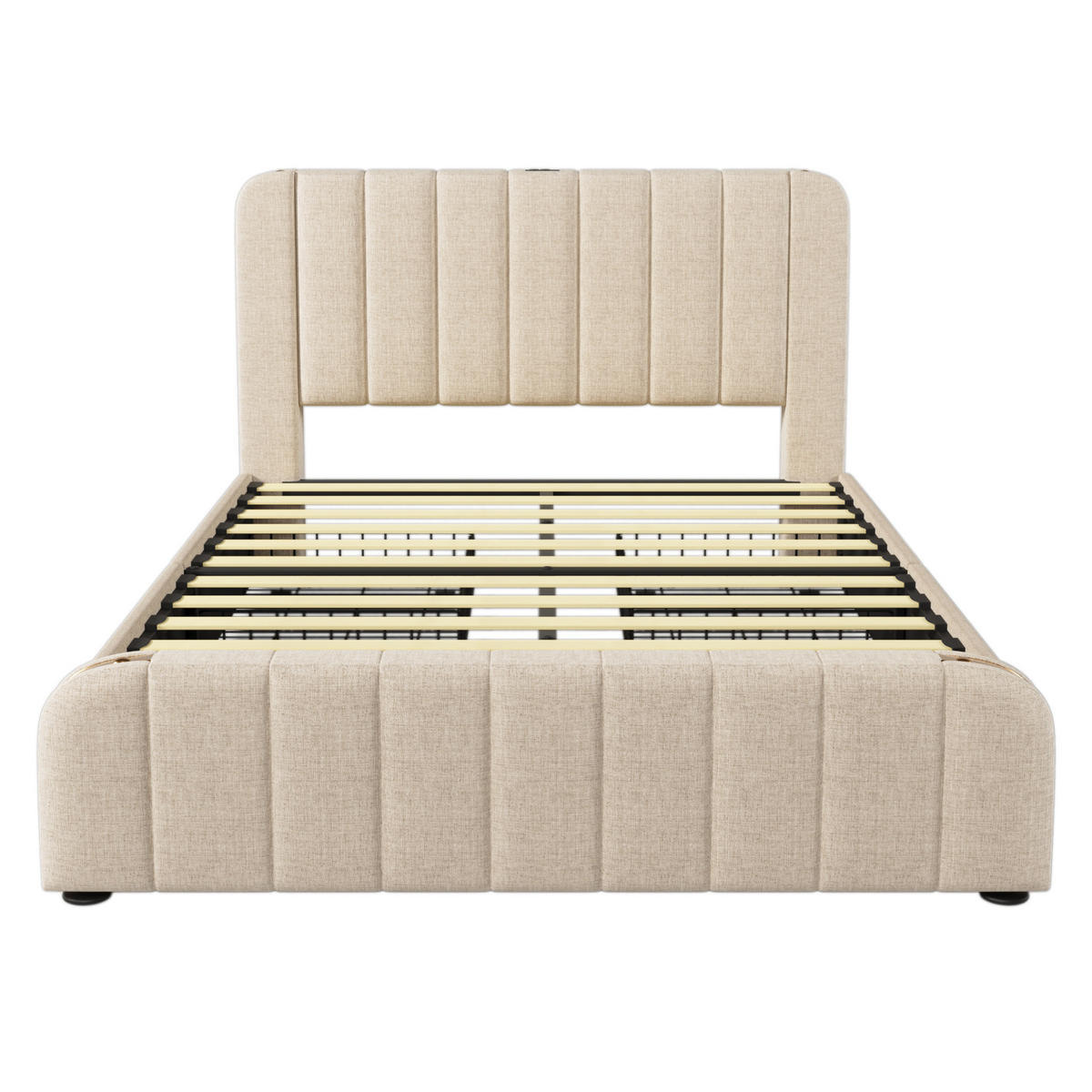 POLSTERBETT aus Leinen 160x200 cm Beige mit 4 Schubladen, Matratze und USB-/USB-C-Anschluss - Beige, Textil (160/200cm) - IVMEU