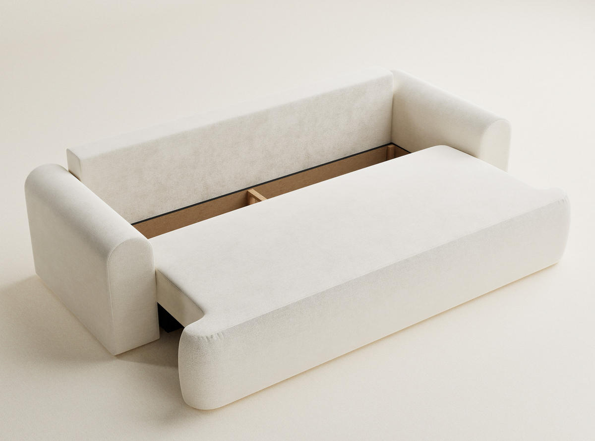 SOFA MIT SCHLAFFUNKTION Toluca Creme Chenille-Stoff - Creme/Schwarz, Holz/Holzwerkstoff (247/69/90cm) - Maison de Reve