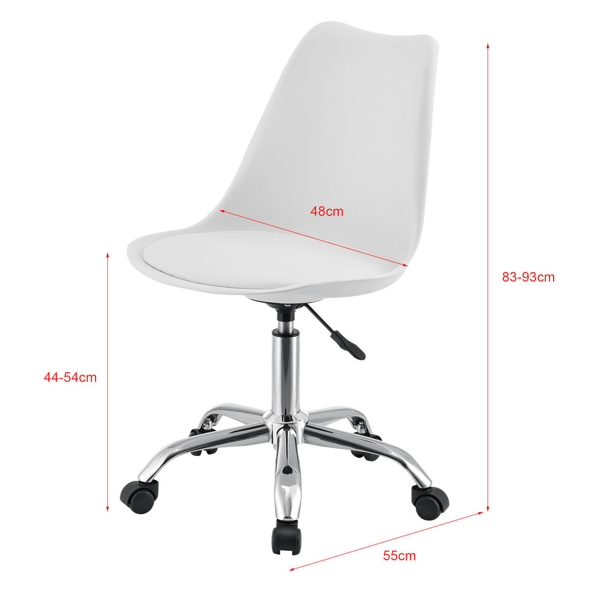 DREHSTUHL Atherton - Chromfarben/Weiß, Kunststoff/Textil (48/93/55cm) - [en.casa]