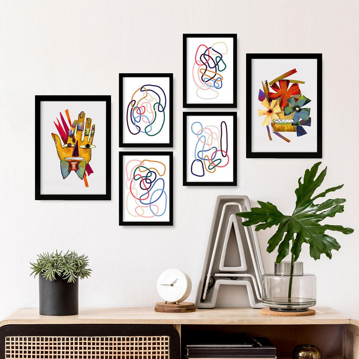 POSTER Set Mit 6 Handte Kunst In Blume Zusammenfassung Ästhetische Dekorative Gemälde Für Ihr Wohnzimmer Schlafzimmer Zuhause A3 & A4 Schwarzer Rahmen - Schwarz, Papier (29/3cm) - Nacnic