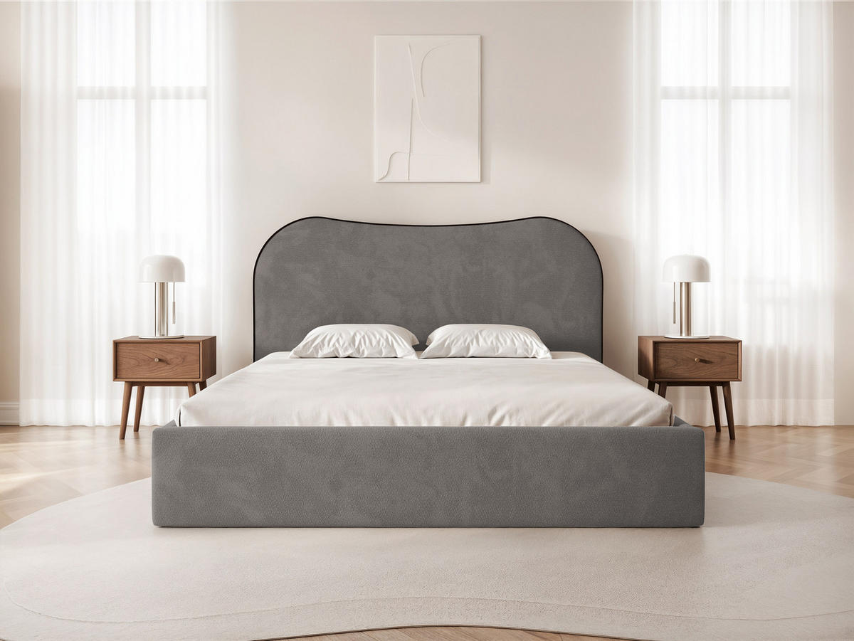POLSTERBETT Rotello 160x200 cm Dunkelgrau Chenille Stoff – (Bettkasten, Lattenrost) - Dunkelgrau, Holz/Holzwerkstoff (160/200cm) - Ravio