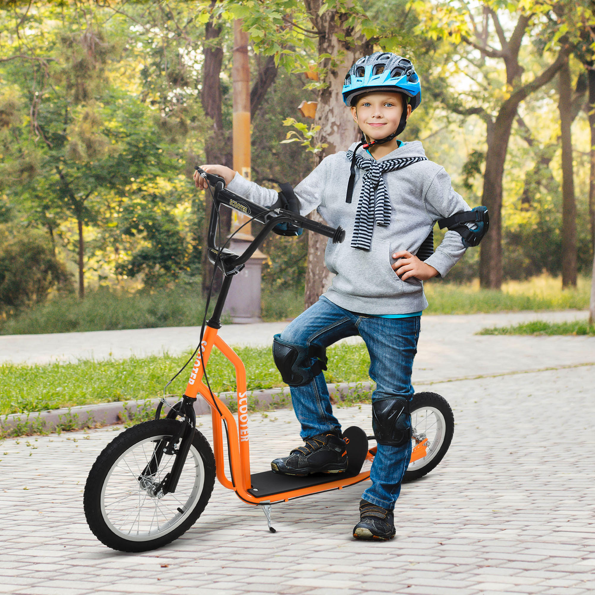 KINDERROLLER ab 5 jahre Scooter Cityroller Kinder Luftreifen verstellbar Orange - Orange, Metall (135/58/88cm) - HOMCOM