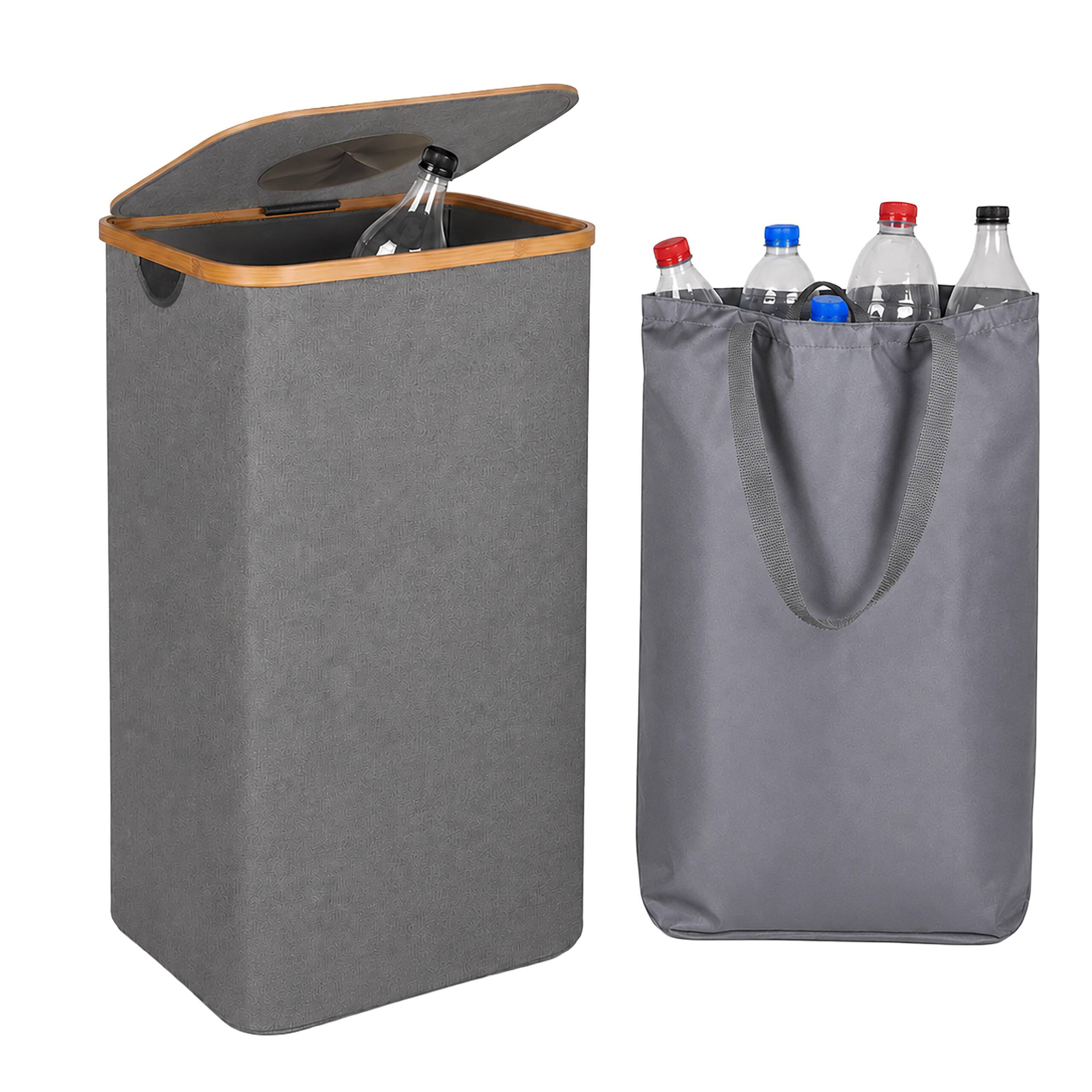 PFANDFLASCHENSAMMLER Grau 100 L - Grau, Holz/Wellpappe (40/75/33cm) - Relaxdays