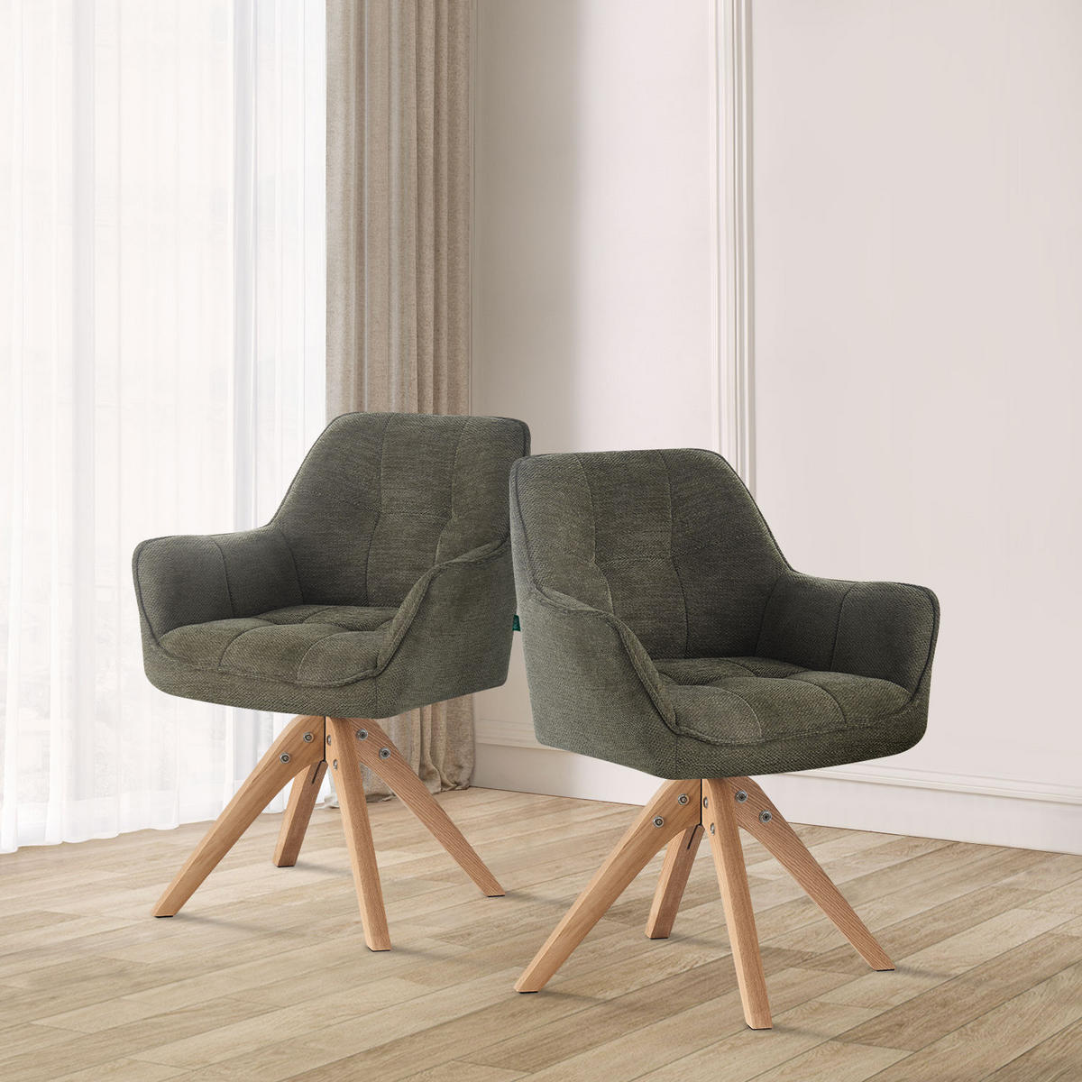 ESSZIMMERSTUHL THOMAS-LINA 2er-Set 360°drehbar - Dunkelgrün, Holz/Textil (61/82/62cm) - DUBI Möbel