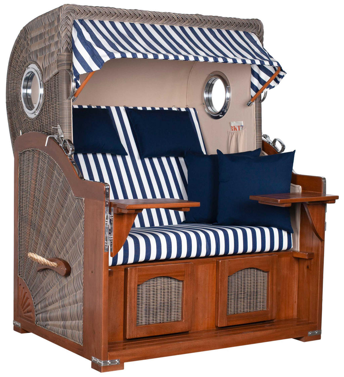 STRANDKORB 2-Sitzer Düne Mahagoni 518 - Blau/Dunkelblau, Holz (125/170/80cm) - Mr. Deko