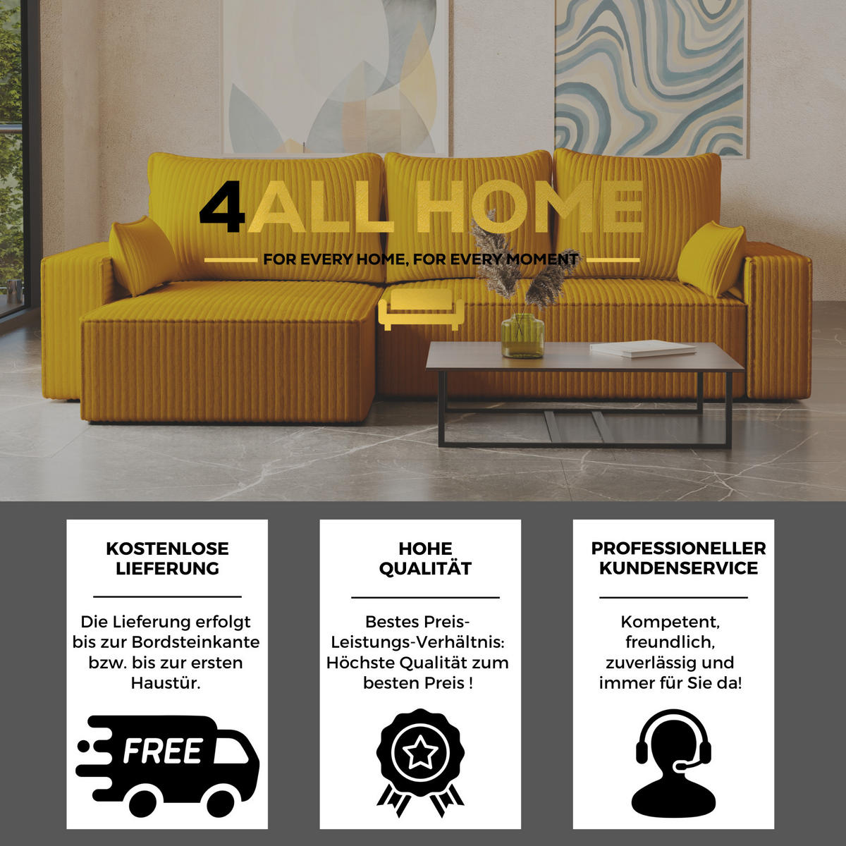 ECKSOFA Tobi mit Bettkasten und Schlaffunktion, L-Form/XL-Form, Cordstoff, Universal - Kupferfarben, Holzwerkstoff (276/145cm) - 4ALL HOME