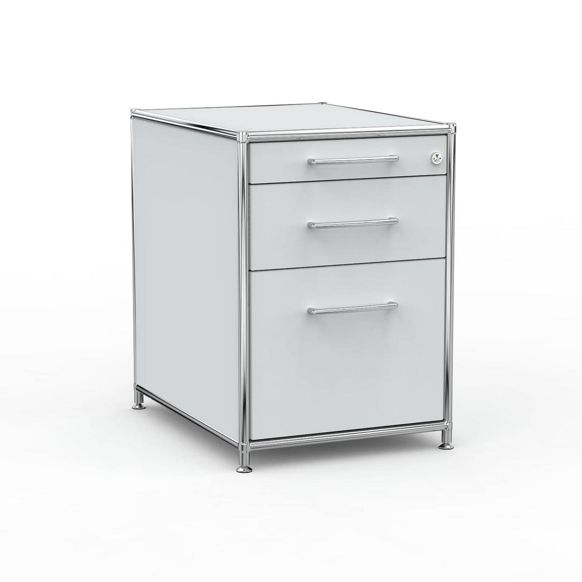 BÜRO-STANDCONTAINER Holz, 60 cm, 3 Schubladen, 1 Hängeregistratur, Lichtgrau - Chromfarben/Silberfarben, Holzwerkstoff/Metall (60/61/60cm) - Versee