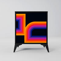 SIDEBOARD BLINDED BY THE LIGHTS, Schwarz, 57,5x42x70,5 cm, Schwarze Metall-Sternfüße - Multicolor/Schwarz, Holzwerkstoff/Metall (57.5/70.5/42cm) - SpaceRebels