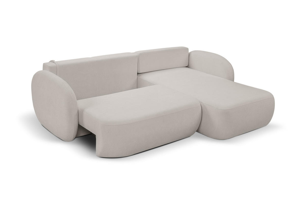 ECKSOFA AMICO R-S Hellgrau Geflochtener Stoff mit Schlaffunktion - Hellgrau, Holz (248/174cm) - MASSENO