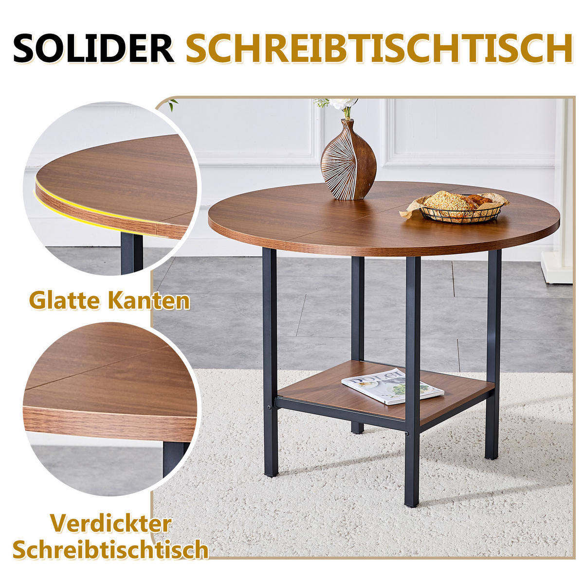 ESSTISCH 100/77/100 cm Walnuss aus MDF und Metall mit Stauraumablage - Walnussfarben, Holzwerkstoff (100/100/77cm) - OKMYHOME